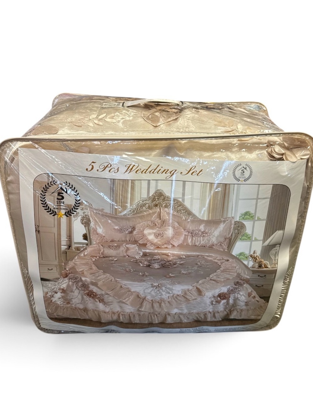 5-Piece Wedding Bedding Set - Champagne Floral
